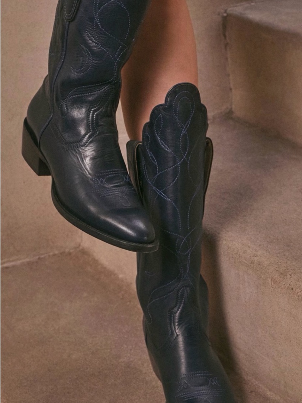 Kendra Scott Navy Leather Over-the-Knee Western Boots